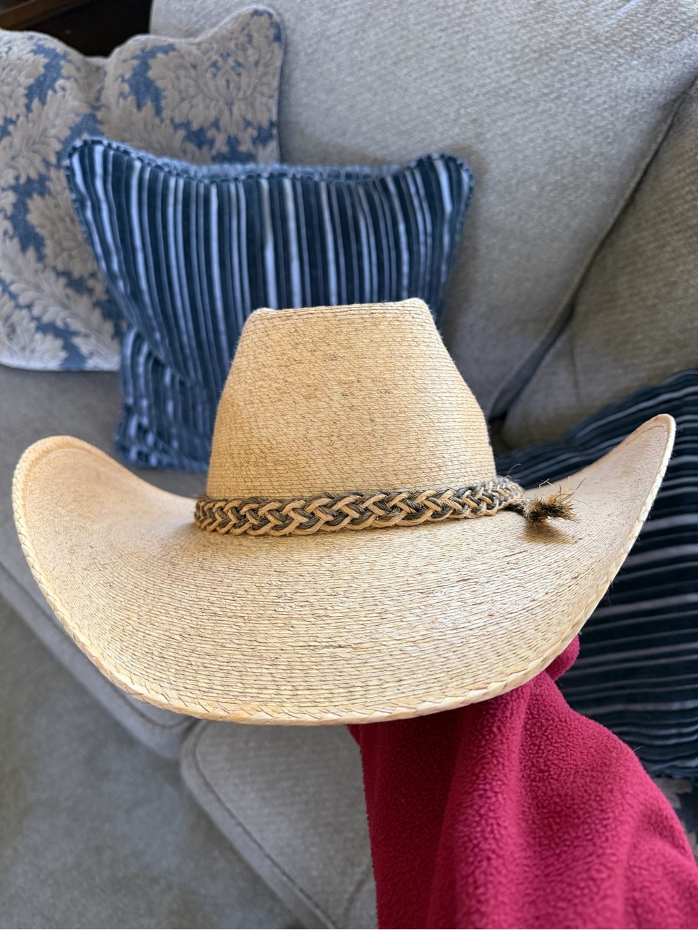 Straw Western Cowboy Hat with Braided Band - Natural